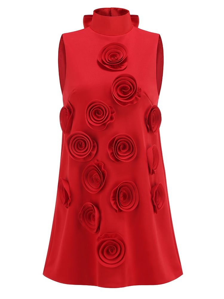 Rotes Blumen-Kleid in A-Linie