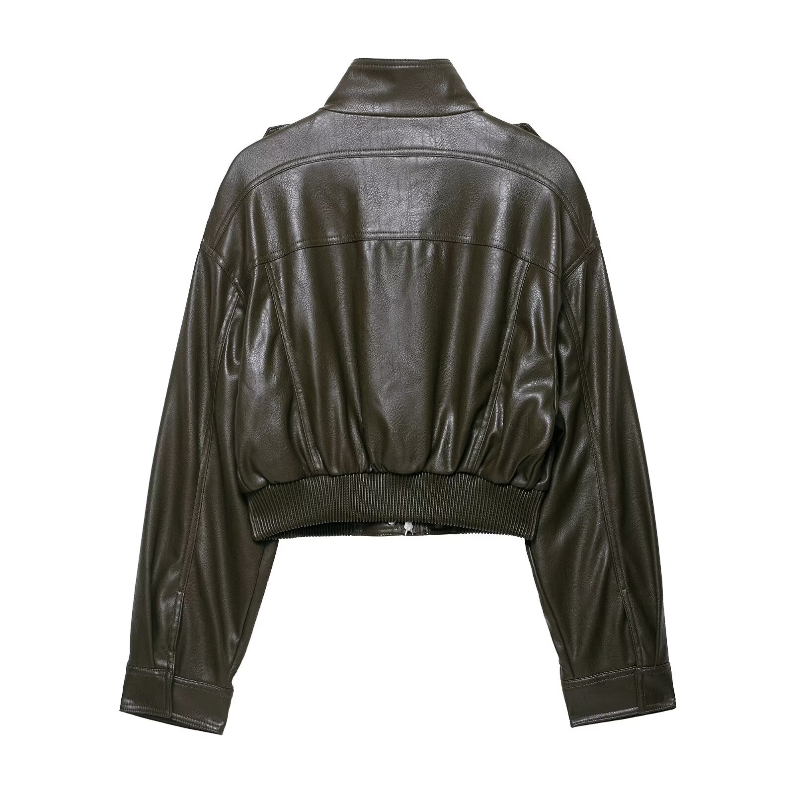 Lederrider – Cropped Kunstleder-Jacke mit Utility-Taschen