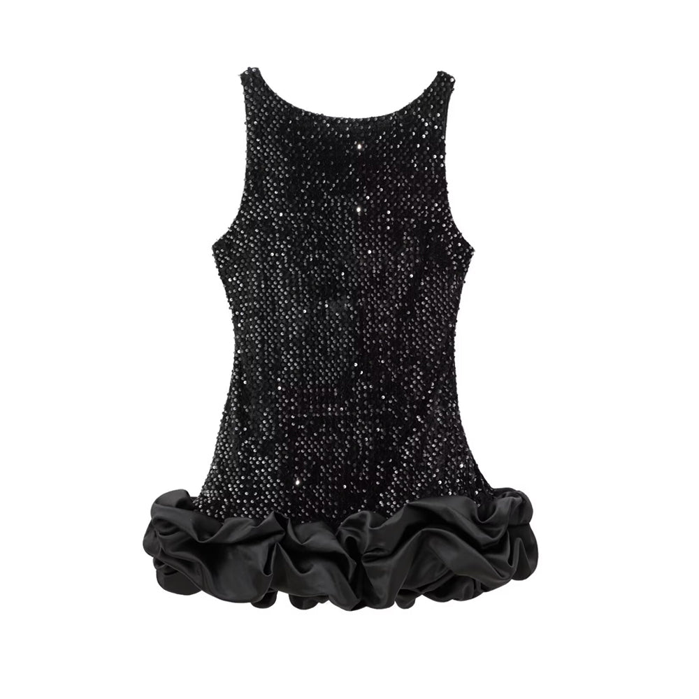 Pailletten-Minikleid mit Rückenausschnitt & Rüschen
