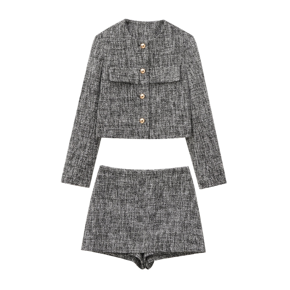 Tweed Anzug-Set mit Rock/Shorts – Zweiteiler