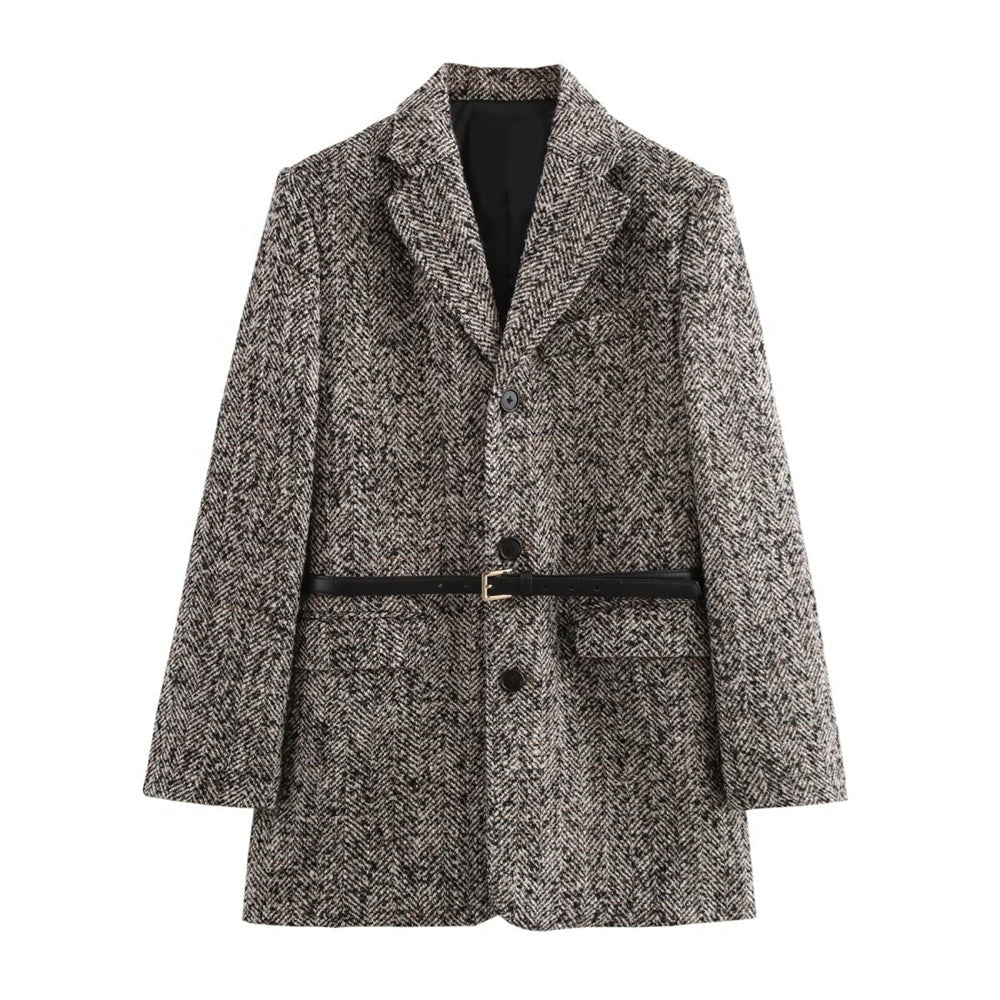 Tweed Damen-Anzugjacke mit Gürtel