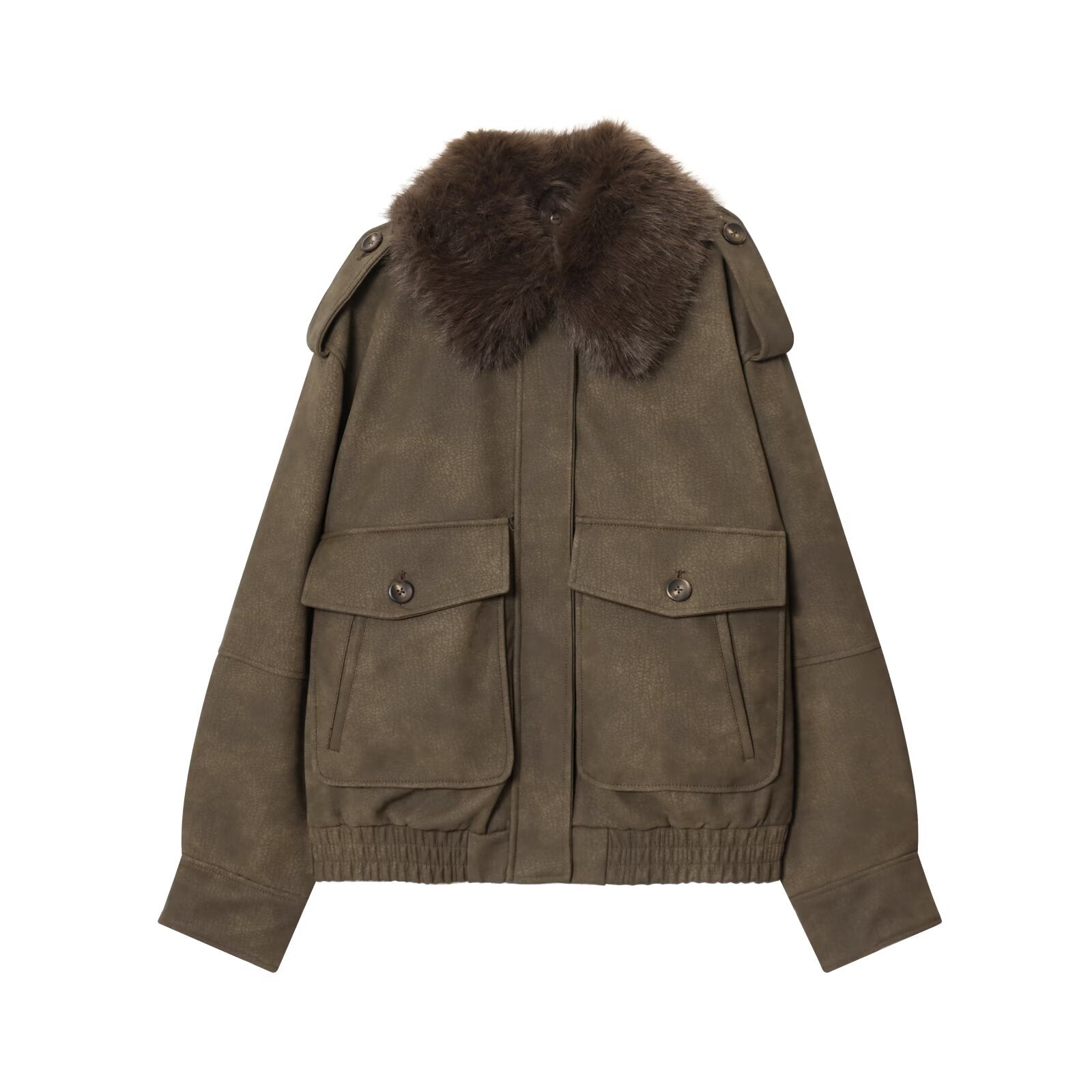 Jacke „Ky“ mit Fellkragen in Khaki