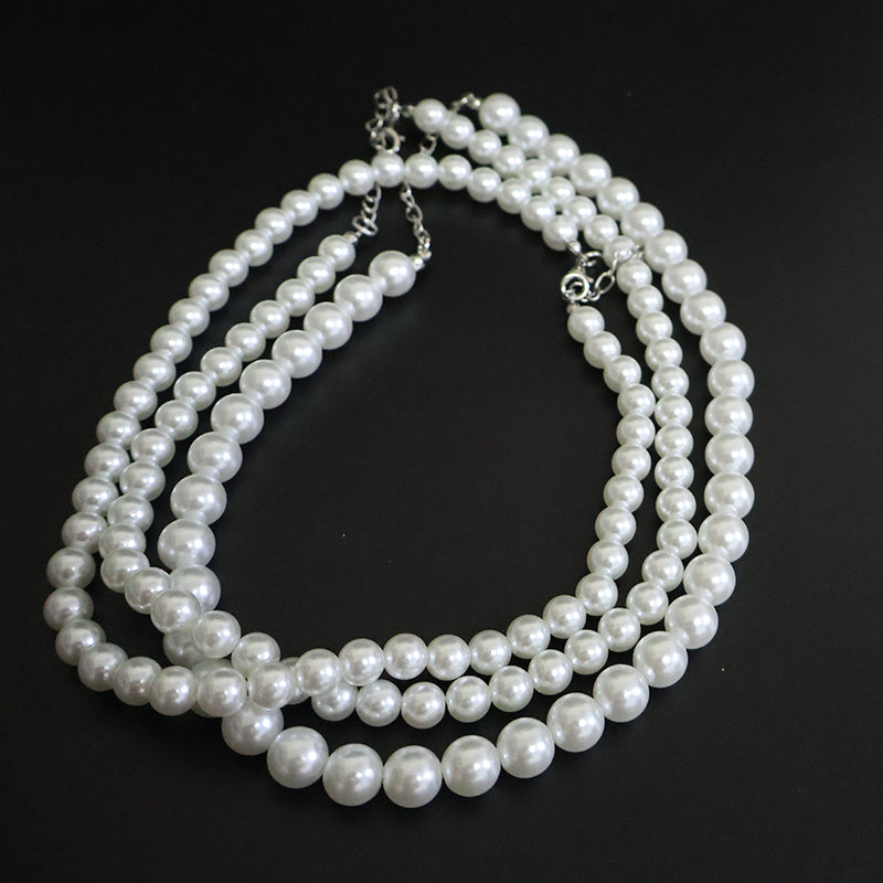 Dreireihige Imitationsperlen-Halskette