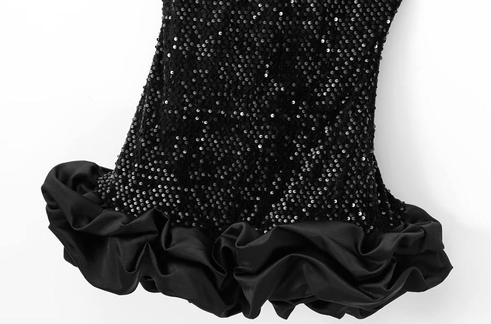 Pailletten-Minikleid mit Rückenausschnitt & Rüschen