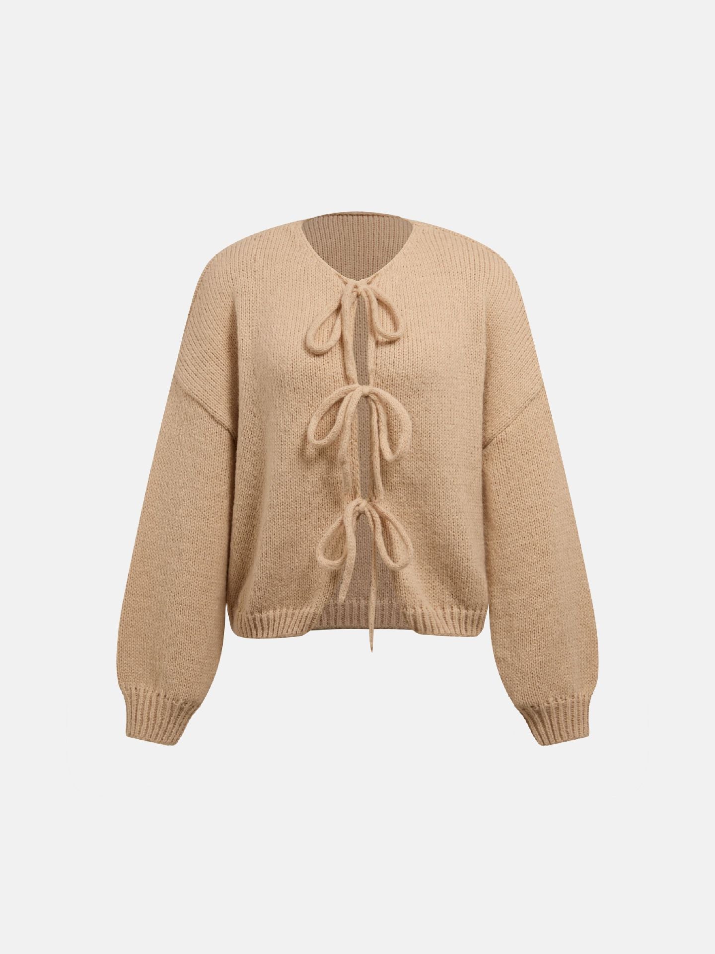 Eleganter Damen-Strickjackenpullover mit Schleifen