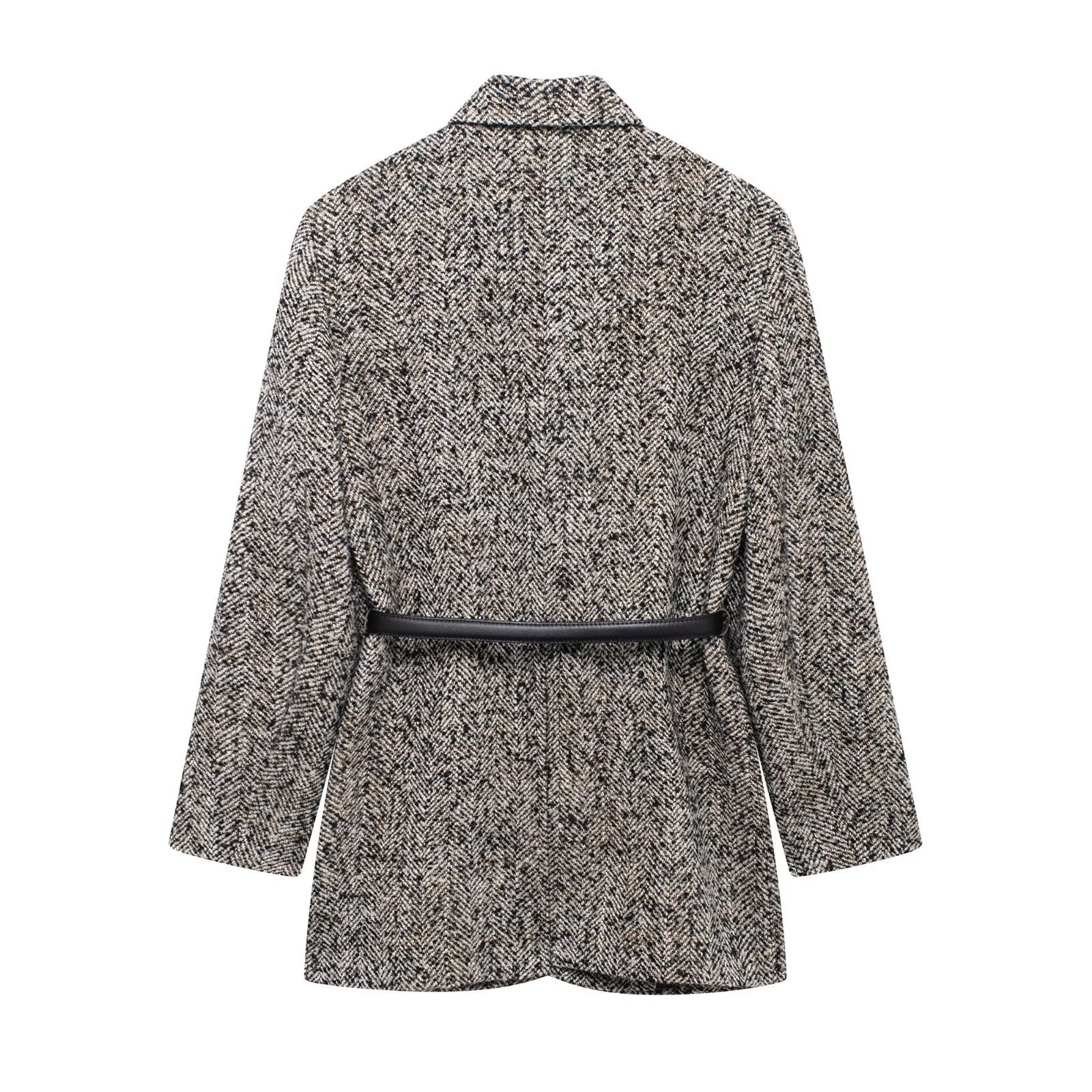 Tweed Damen-Anzugjacke mit Gürtel