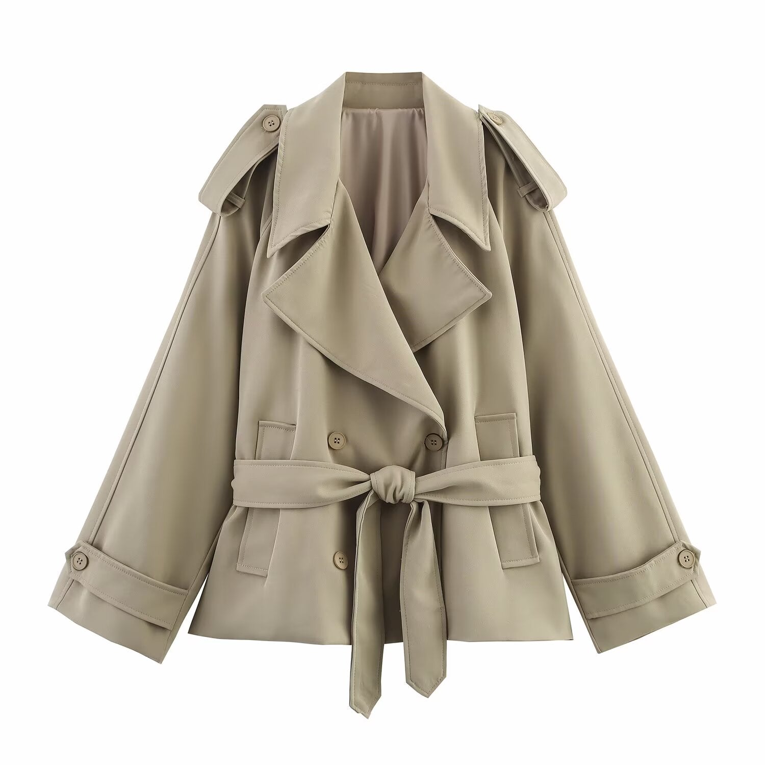 Kurzer Trenchcoat mit Bindegürtel in Beige